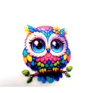 Owl Cartoon Brooch Pink Blue Big Eyes Animal Print Bird Costume Jewelry New
